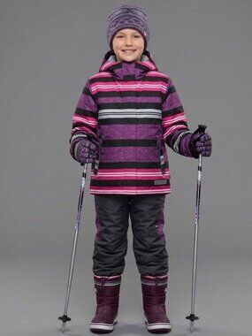 686 S Girls Hooded Ski Jacket Thermal Waterproof Striped